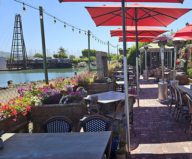 Outdoor banquet dining at Salito’s Crab House with scenic ocean views.